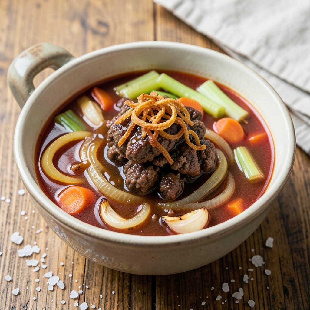 5-Star Hamburger Soup Recipe: Juicy Meatballs and Crispy Top Magic