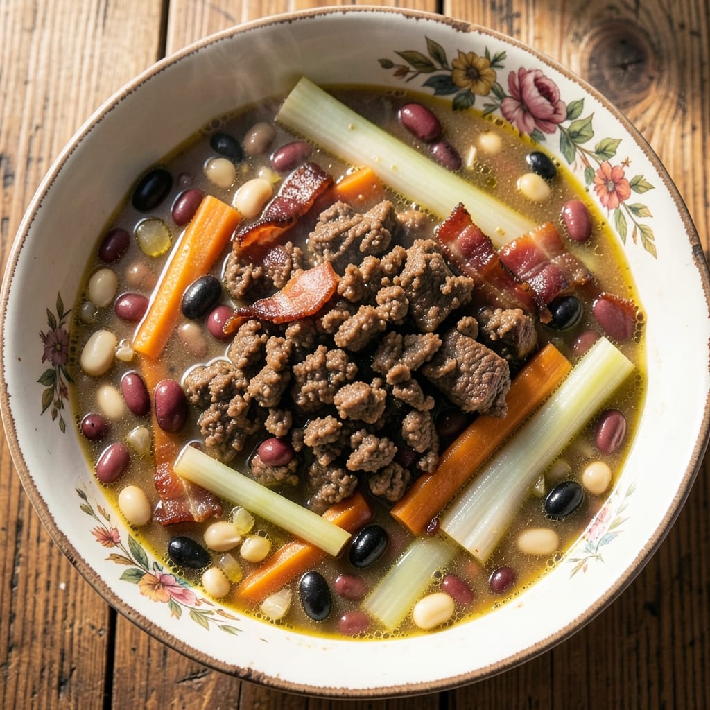 15 Bean Soup Recipe with Ground Beef: Hearty Midwestern Stew With Smoky Bacon Depth