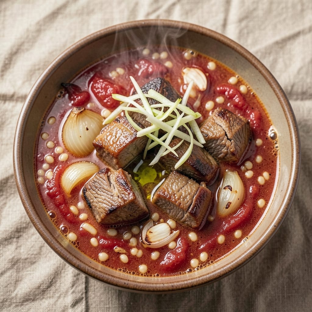 Adasi Soup Recipe: Barley and Lamb Stew with Toasted Spice Crunch