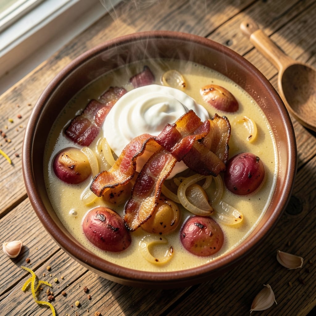 54th Street Bar and Grill Potato Soup Recipe: Smoky Bacon and Gruyère Crunch Top