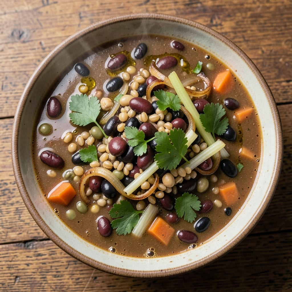 14 Bean Vegetarian Soup Recipe: Smoky Lentil and Barley Harmony