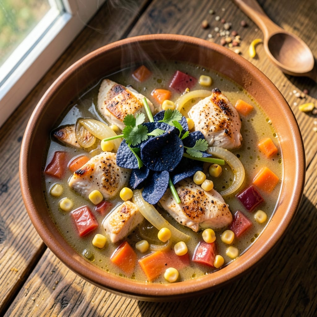 Alamo Cafe Chicken Tortilla Soup Recipe: Shredded Chicken and Crispy Tortilla Crunch