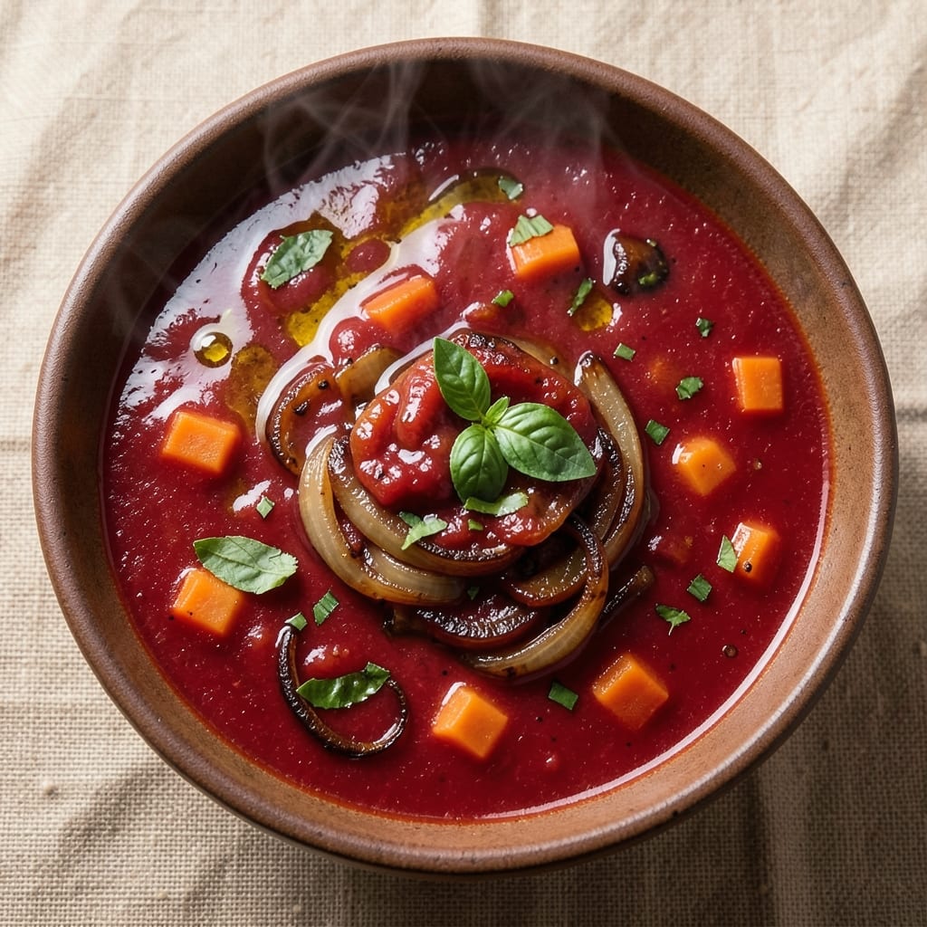 4Bs Restaurant Tomato Soup Recipe: Velvet-Smooth Tomato Base with Toasted Garlic Crunch
