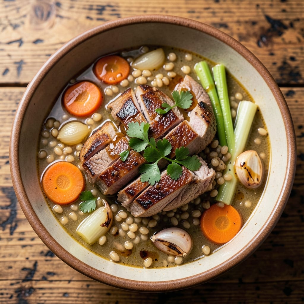 2 by 4 Soup Recipe: Slow-Cooked Barley and Lamb with Toasted Barberry Crunch